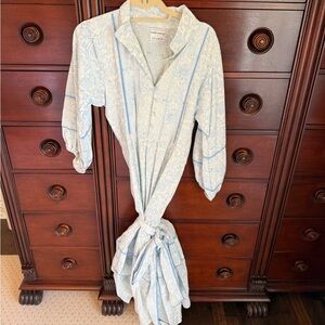 Sue Sartor India Amory Floral Midi Tiered Blue and White Patterned Dress